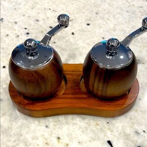 Wood and chrome salt and pepper grinder set